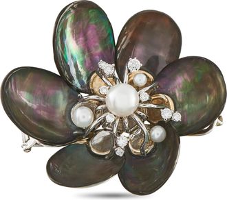 Seaman Schepps 18K White Gold 0.40ct Diamond and Pearl Brooch MF23-070226