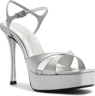 Schutz Maxine Ankle Strap Platform Sandal in Prata at Nordstrom, Size 10.5