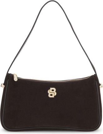 BOSS Suede shoulder bag with metallic Double B monogram