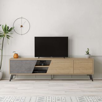 Decortie Fiona TV Unit 180cm for 65 Inch TVs - Modern Multimedia Centre in Mid Grey | Size: 2 Pack