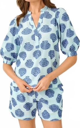 Lilly Pulitzer Mialeigh Elbow Sleeve Top In Day Dream Blue Seashell Jacquard Yarn Dyed Stripe