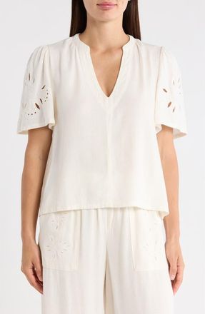 Splendid Cayden Embroidered Flutter Top in Paper White at Nordstrom Rack, Size X-Small