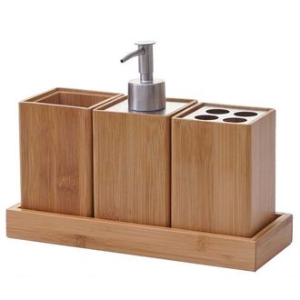 OEM Juego De 3 Cajas De Almacenamiento Para Ba&ntilde;o De Bamb&uacute; Marr&oacute;n Sencillo - 251310cm - Crezuo