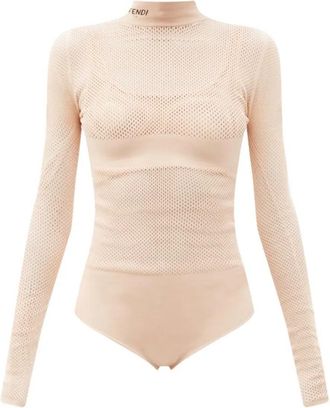 Fendi Long Sleeve Jersey Mesh Bodysuit and Bra Set Size M