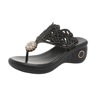 Generic 2026 Women Slippers Womens Clip On Bohemian Flat Flip Flops (Black, 4.5)