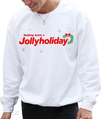 Sanfran Clothing Nothing Beats A Jolly Holiday Christmas Jumper Jet2 Jet 2 Funny Ugly Xmas Office Party Unisex Sweater Sweatshirt 4XL / White