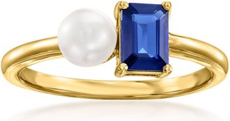 Ross-Simons 5mm Cultured Pearl and. Sapphire Toi Et Moi Ring in 14kt Yellow Gold