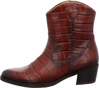 Gabor Womens Leather Ankle Boots In Kroko Cognac