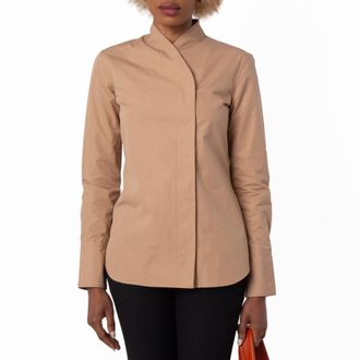 Ferragamo Womens Asymmetric Sculpted Poplin Blouse, Brand Size 38 ( US Size 4 )