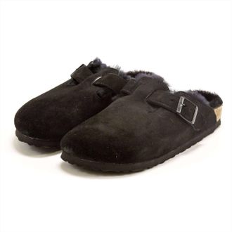 Birkenstock Womens Boston Shearling Suede Clogs In Black