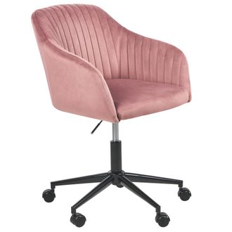 Beliani Silla De Oficina De Terciopelo Rosa Negro Giratoria Altura Acolchado Venice