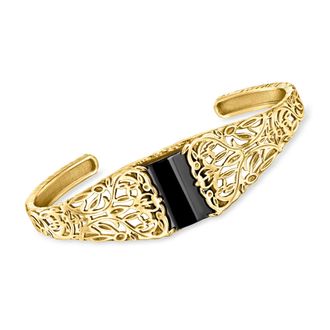 Ross-Simons Onyx Filigree Cuff Bracelet in 18kt Gold Over Sterling