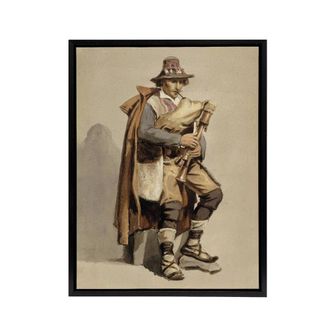 Artery8 Albert Edelfelt Bagpiper Watercolour Portrait Framed Canvas Art Print in Beige | Size: W24 x H32
