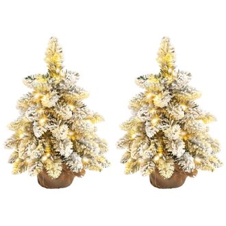 HOMCOM 2 Piece Mini Artificial Christmas Trees Flocked Tabletop Xmas Trees | TJ Hughes