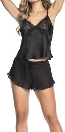 Mapalé Satin Lace-Accent Tank & Pleated Shorts Cami Set In Black