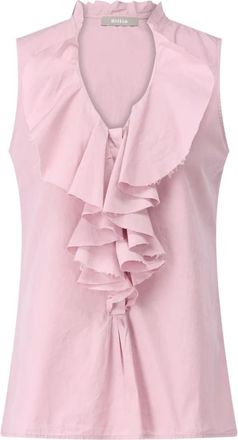 Kiltie Ruche korte mouw blouse Yvette - Dames - Tops zonder mouwen - Roze - L - Katoen - Tops