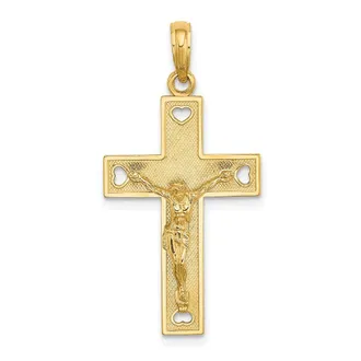 Diamond2Deal 14k Yellow Gold Cut-Out Heart I LOVE JESUS on Reverse Crucifix Charm
