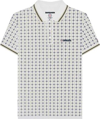 Lambretta Heren SS25 Geometrisch Poloshirt (Wit/Navy/Cashew)