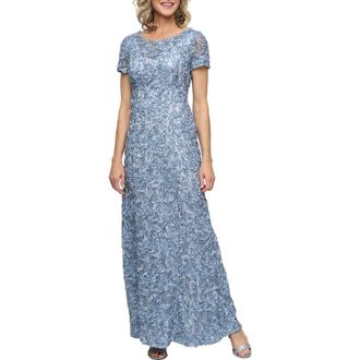 Alex Evenings Embellished Soutache A-Line Gown in Sky Blue at Nordstrom, Size 12P