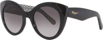 Ferragamo Sunglasses Cat Eye Full Rim, Black Frame And Grey Gradient Lens Sf964S003