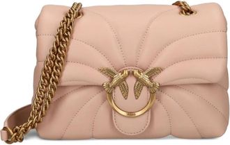 Pinko Luxe Leren Schoudertas in Roze/Goud - Dames - Schoudertassen - Roze - ONE Size - Leer - Tassen