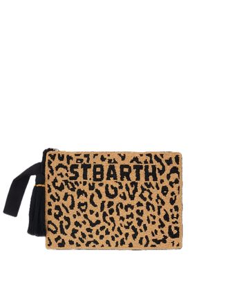 MC2 Saint Barth Leopard Print Clutch Bag with Beaded Detailing