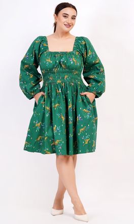 Leota Genevieve Square Neck Mini Dress Lucky Cheetah Verdant Green