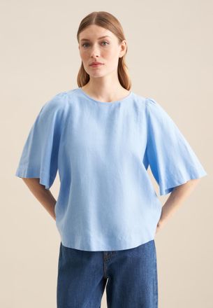 Seidensticker Shirtbluse SEIDENSTICKER Schwarze Rose, Damen, Gr. 3XL (46), blau (hellblau), 100% Leinen, unifarben, regular fit, Rundhals, Blusen Shirtbluse, 1/2 Ru