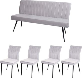 Hhg Nunca Usado] Juego De Comedor Hhg 480, Juego De 4 Sillas+banco Grupo De Asientos Juego De Comedor, Terciopelo Metal, Gris Claro
