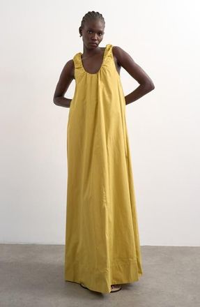 Topshop Ruched Cotton Poplin Maxi Dress in Mgreen at Nordstrom, Size 10 Us