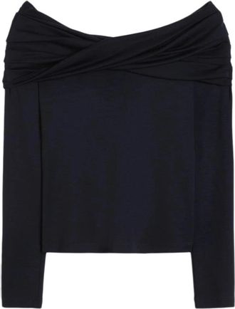 Max Mara Wol Off-the-Shoulder Top - Dames - Longsleeves - Blauw - L - Wol - Tops
