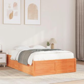 vidaXL Vidaxl - Cama Sin Colch&oacute;n Madera Maciza De Pino Marr&oacute;n Cera 120x200 Cm