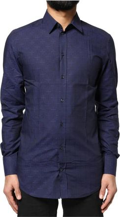 Dolce & Gabbana Gold Dress Shirt - Heren - Casual Overhemden - Blauw - S - Katoen - Overhemden
