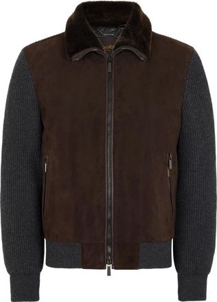 Moorer Jassen, Heren, Bruin, M, Leer, Campiglio Bomber Jacket
