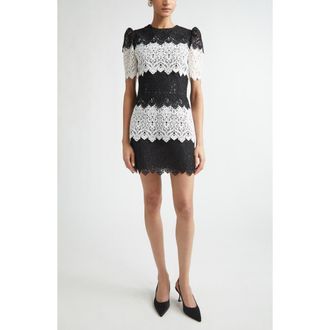 Carolina Herrera Colorblock Lace Minidress in Black/White at Nordstrom, Size 10