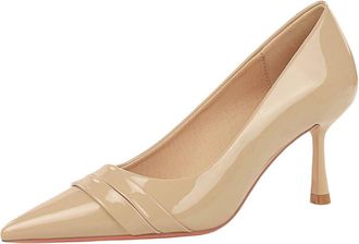 Generic Women Pointed Toe Stiletto Sexy Pumps 6.5CM Patent Leather Wedding Evening Party (Beige,2.5)