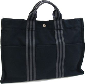 Herm&egrave;s Black Canvas Handbag Tote Bag (Pre-Owned)