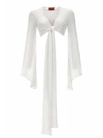 Missoni Semi-Sheer Flared-Sleeve Metallic Viscose-Blend Top