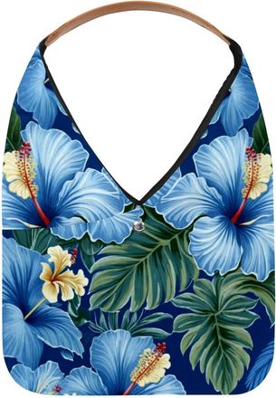 Generic Hawaiian Hibiscus Floral Blue (7) Reusable Lightweight Grocery Bags - Foldable Into Compact Pouch, Washable & Sturdy, Multipurpose for Shopping and Tr