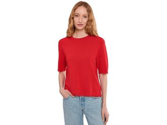 Elliott Lauren In The Fray - Short Sleeve Crew Neck Sweater With Fringe Detail Womens Clothing Tomato : MD, Nylon/Viscose