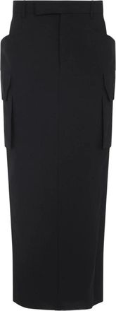 Rick Owens Elegante Zwarte Wollen Rok Aw 25 - Dames - Midirokken - Zwart - L - Wol - Rokken