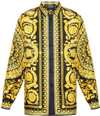 Versace Zijden overhemd - Heren - Casual Overhemden - Geel - M - Overhemden
