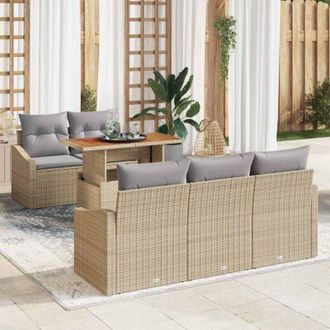 vidaXL Conjunto De Sof&aacute; De Jard&iacute;n 6 Pcs Beige Polirat&aacute;n Vidaxl