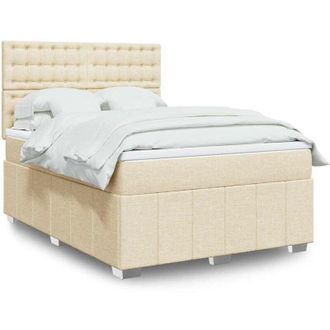 vidaXL Cama Box Spring Con Colch&oacute;n Tela Color Crema 140x190 Cm Vidaxl