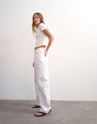 Topshop Ember - Jeans dritti comodi a vita bassa bianchi-Bianco