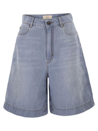 Max Mara Weekend Maxmara Wkdozono Cotton And Linen Denim Bermuda Shorts