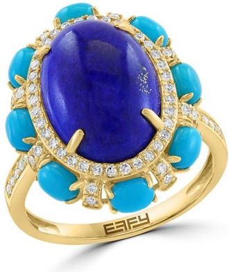 Effy 14K Yellow Gold Diamond Lapis Lazuli Turquoise Vintage Floral Ring in 14K Gold at Nordstrom, Size 7