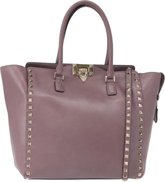Valentino Garavani Rockstud Tote Rigid Leather Purple Leather Handbag (Pre-Owned)