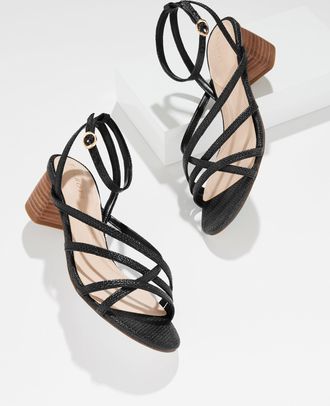 Talbots Lina Strappy Block Heel Sandals - Shimmer Raffia - Black - 10 1/2 M Talbots
