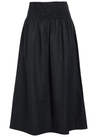 Rails Alessa Shirred Linen Midi Skirt - Black - XL (UK16 / XL)